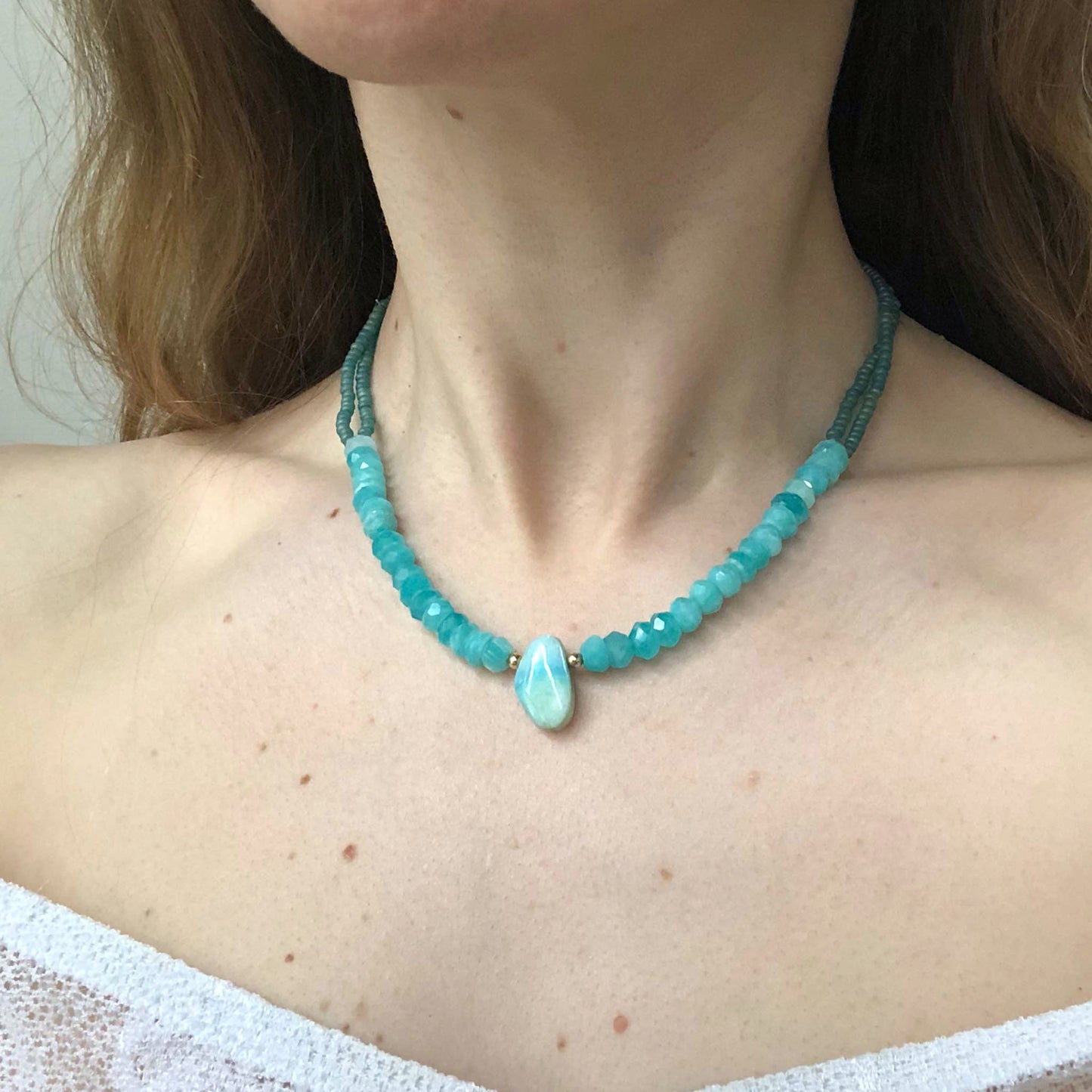 Peruvian Amazonite with Opal Pendant