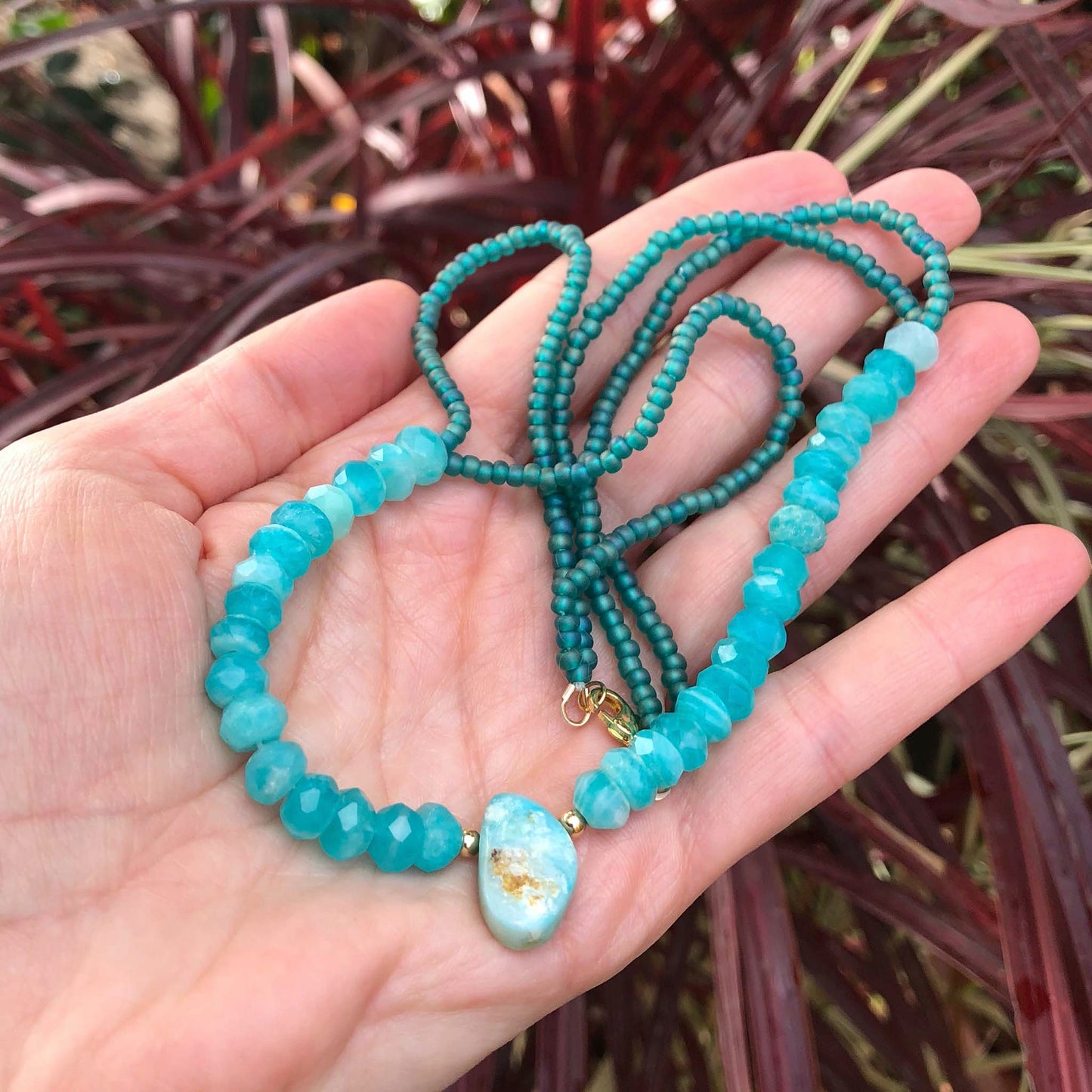 Peruvian Amazonite with Opal Pendant